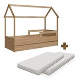 Cama Infantil Solteiro Com 2 Colchões E Auxiliar Casinha Aveiro Oak Carrossel Shop Jm