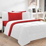 Kit Edredom Malha 100% Algodão Gran Moratta 3 Peças Casal - Branco-vermelho