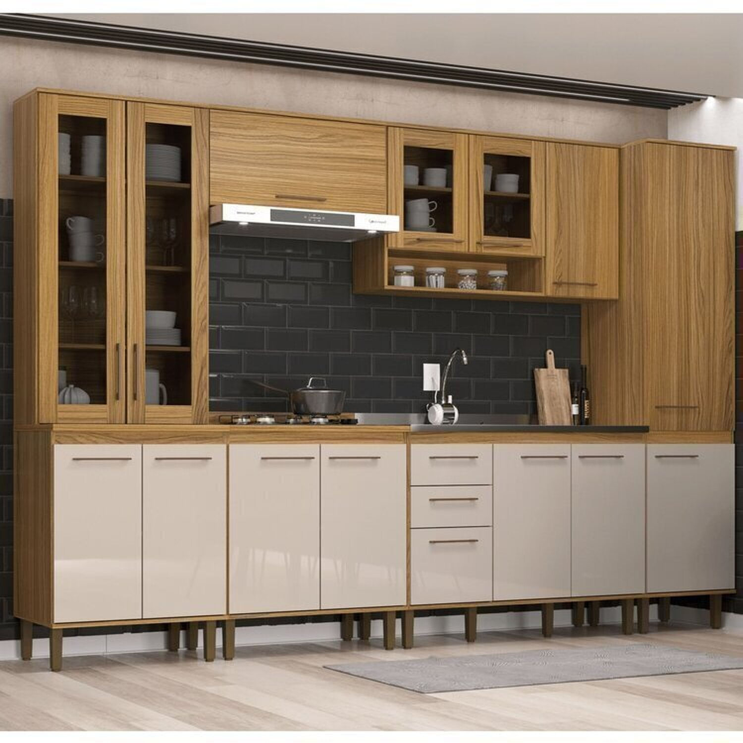 Cozinha Compacta 6 Peças Concept Prime Ipê/cristalo