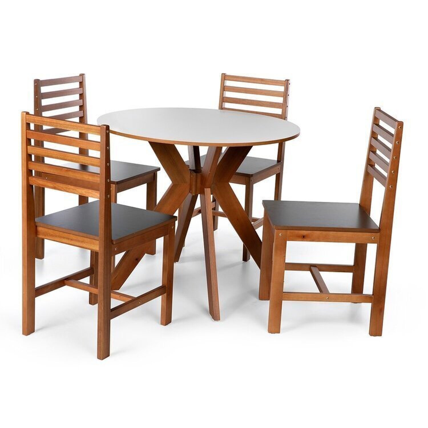 Conjunto Mesa De Jantar Marci 90cm E 4 Cadeiras Luna Assento Mdf Madeira Maciça Branco/preto