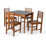 Conjunto Mesa De Jantar Camile Quadrada E 4 Cadeiras Luna Assento Mdf Madeira Maciça Preto/amadeirado