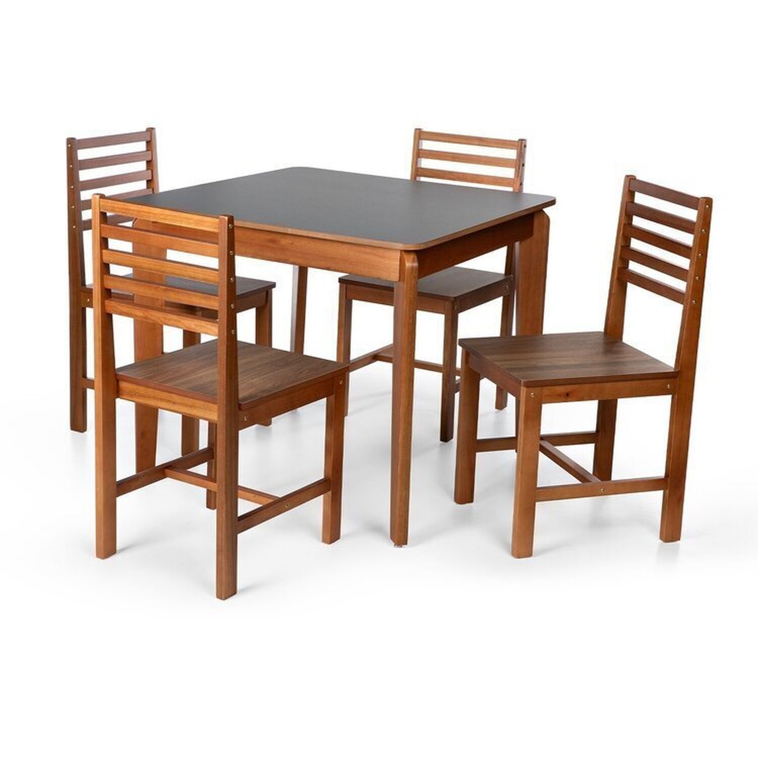 Conjunto Mesa De Jantar Camile Quadrada E 4 Cadeiras Luna Assento Mdf Madeira Maciça Preto/amadeirado