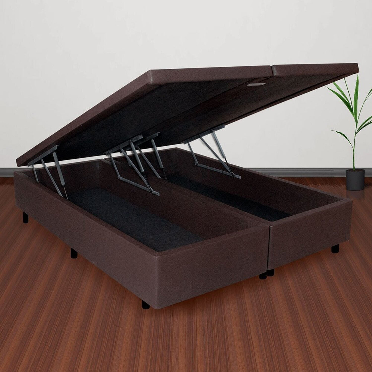 Cama Baú Queen 158cm X198cm Madeira Em Eucalipto Marrom