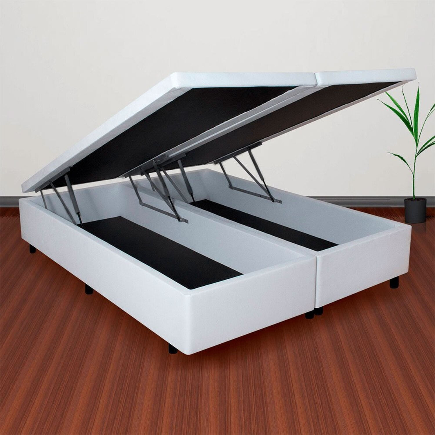 Cama Baú Queen Em Courino 158cm X198cm Madeira Em Eucalipto Branco