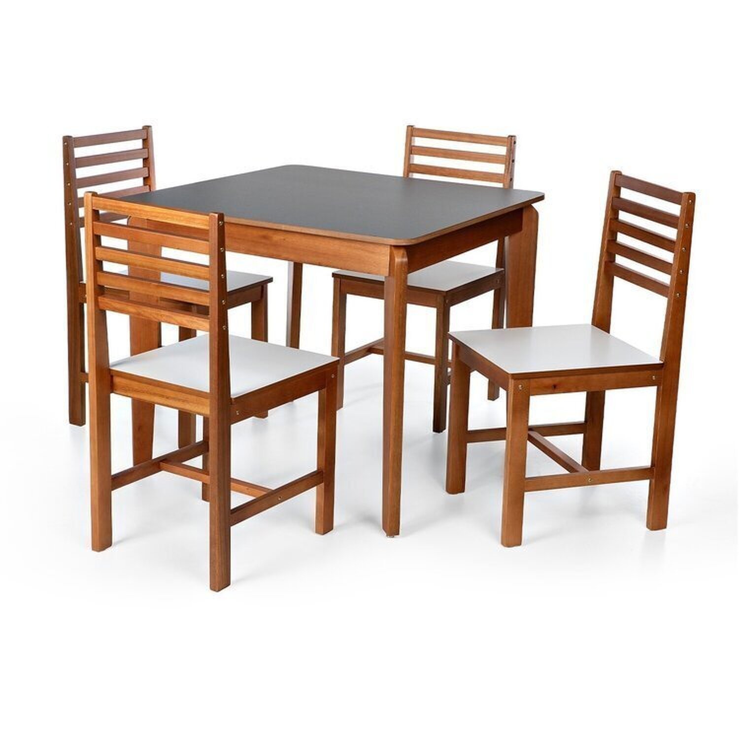 Conjunto Mesa De Jantar Camile Quadrada E 4 Cadeiras Luna Assento Mdf Madeira Maciça Preto/branco