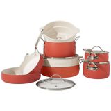 Conjunto De Panelas E Frigideiras Antiaderentes Em Aluminio Com Revestimento Ceramico, 12 Pecas, Bloomhouse, Laranja