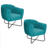 Kit 02 Poltronas Preta Suede - Cor Azul Turquesa