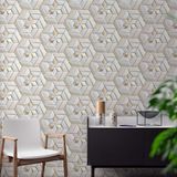 Papel De Parede Geométrico Dourado Efeito Couro Acinzentado 3d