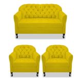 Kit Namoradeira E 02 Poltrona Julia Suede Amarelo