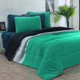 Edredom 100% Algodão Urbano 1 Peça Casal Verde Jade-mescla-preto