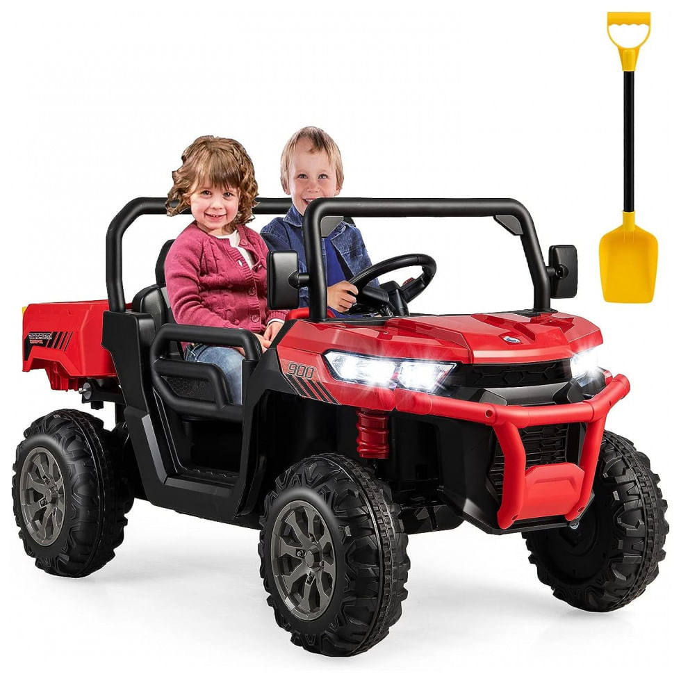 Carro Eletrico Infantil 2 Assentos Com Cacamba, Pa, Usb E Controle Remoto, 12v, Costzon, Vermelho