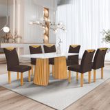 Conjunto Mesa Stella Ripada 170cm Com 6 Cadeiras Stella Tampo Smart Plus Com Vidro Cinamomo/off White/veludo Marrom