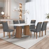 Conjunto Mesa Stella Ripada 170cm Com 6 Cadeiras Stella Tampo Smart Plus Com Vidro Chocolate/off White/veludo Cinza