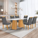 Conjunto Mesa Stella Ripada 170cm Com 6 Cadeiras Stella Tampo Smart Plus Com Vidro Cinamomo/off White/veludo Cinza