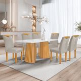 Conjunto Mesa Stella Ripada 170cm Com 6 Cadeiras Stella Tampo Smart Plus Com Vidro Cinamomo/off White/veludo Bege Claro