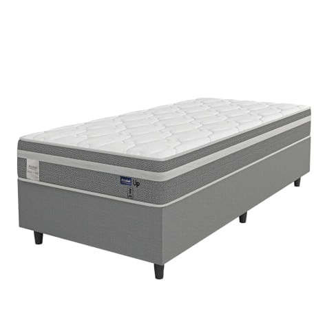 Cama Box Colchão Solteiro Molas Ensacadas Euro In Up 88x188x64cm Cinza / Branco Probel - Suporta Até 110kg Por Pessoa