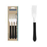 Garfos De Mesa Tramontina Leme Com Laminas Em Aço Inox E Cabos De Polipropileno Preto 3 Peças