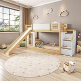 Beliche Infantil Montessoriana Com Escada,janela,grade Proteção,escorregador, Grade X Garden Casatem Branco/natural