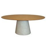 Mesa De Jantar Cone Oval 180x100 Cm Tampo Freijó Base Concreto Cor Cinza