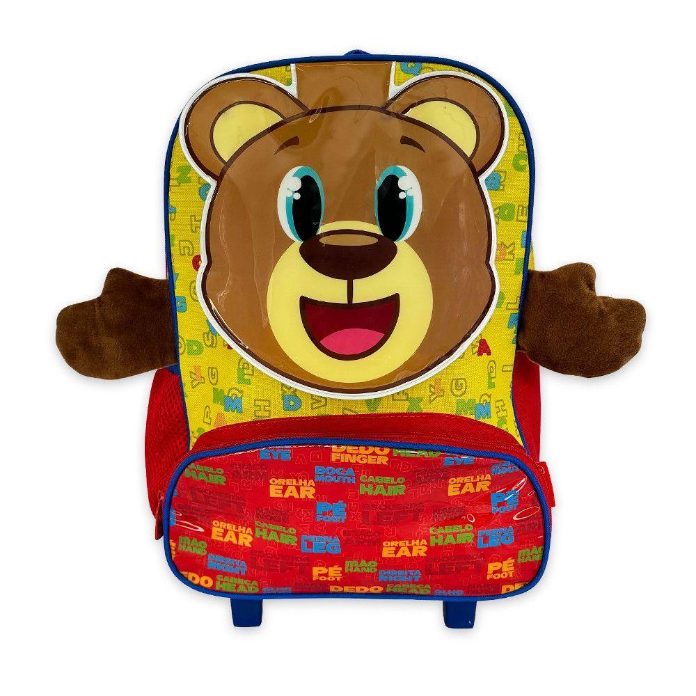 Mochila Infantil Rodinhas Urso Escolar Ursinho Menino