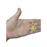 Cordão Cadeado 1mm + Pingente Jesus Dono - Banhado A Ouro