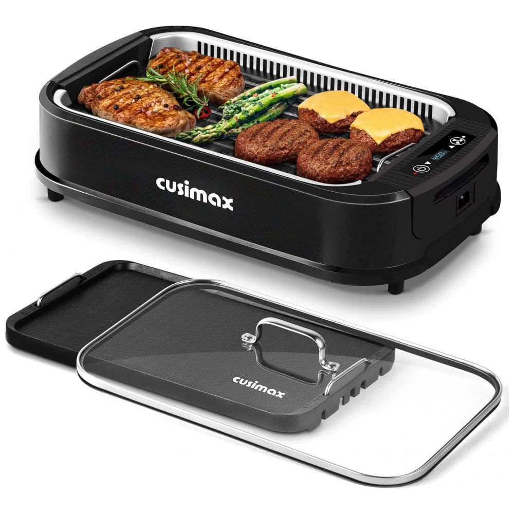 Churrasqueira Grill Eletrica Ate 6 Porcoes Com Chapa Antiaderente E Painel Digital, 110v, Cusimax, Preta