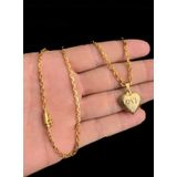 Cordão Cadeado 3mm + Pingente Coração Love - Banhado A Ouro