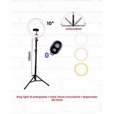 Ring Light 10&quot; + Tripé + Phone Clip + Adaptador Ball Head