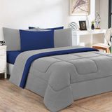 Kit Edredom Malha 100% Algodão Gran Moratta 3 Peças Casal - Cinza-azul Royal