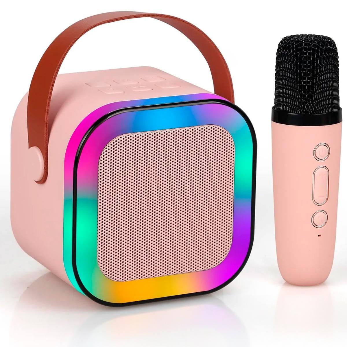 Caixinha De Som Bluetooth Led Com Microfone Karaokê Infantil