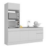 Armário De Cozinha Compacta 212cm Com Rodapé Veneza Multimóveis V2113 Branco Branco