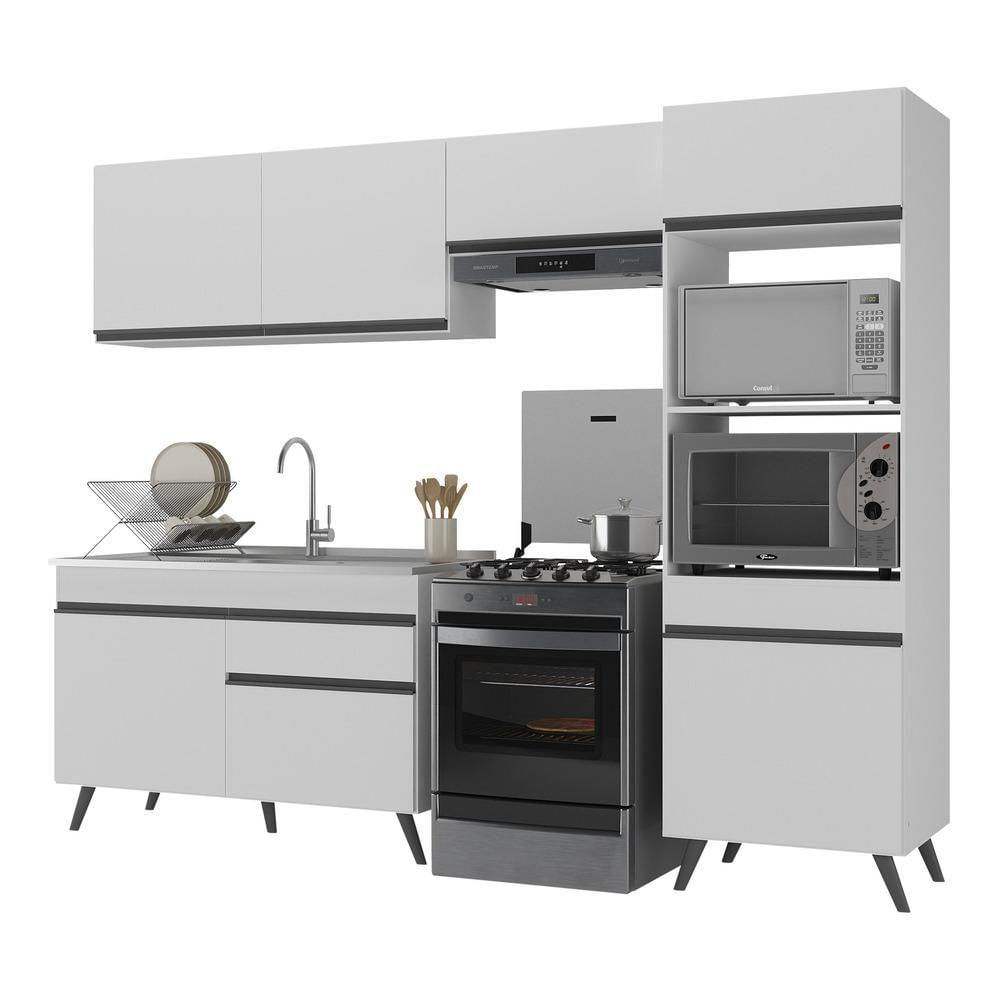 Armário De Cozinha Compacta 252cm Veneza Multimóveis V3693 Branco/preto Branco/preto