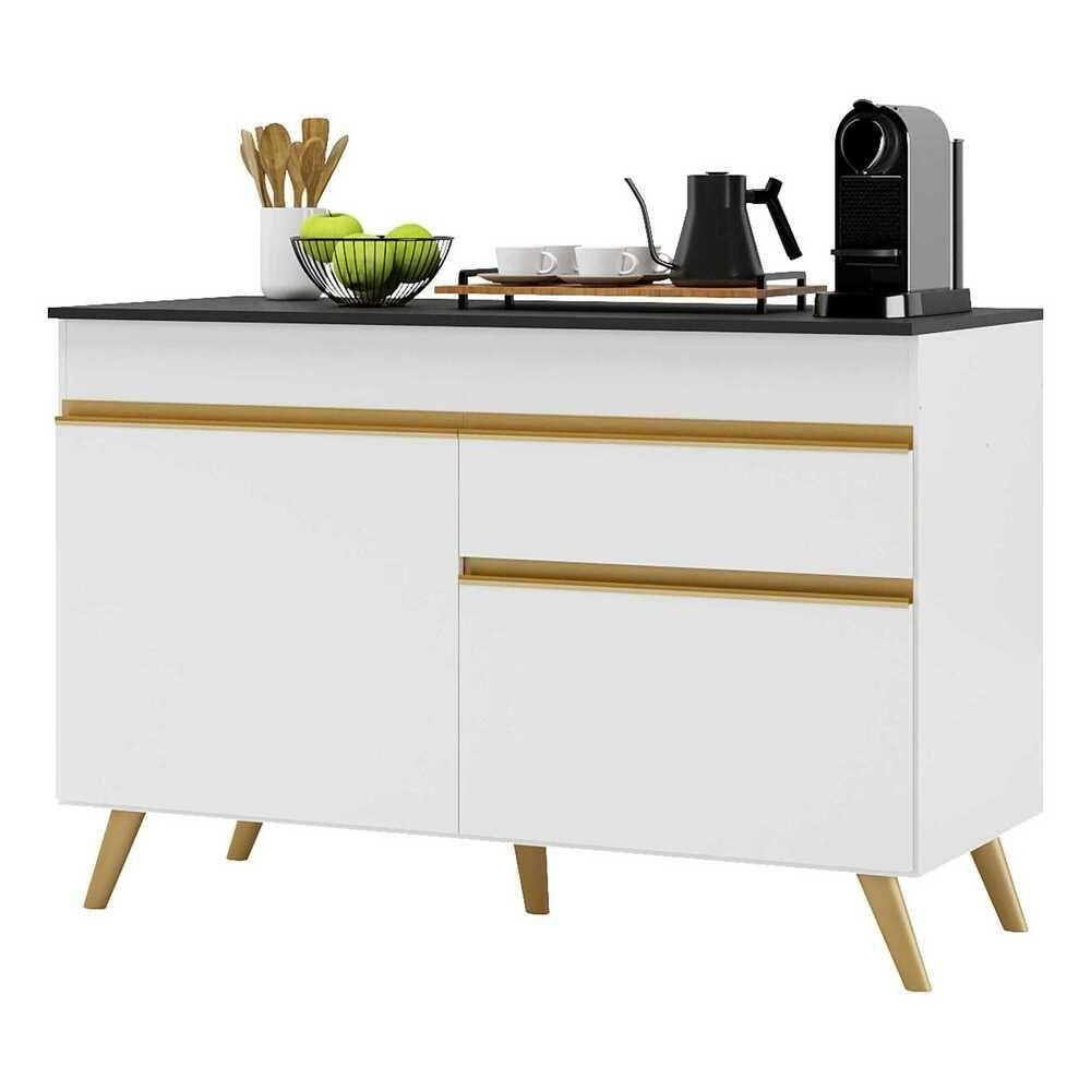 Balcão Cozinha 120cm 2 Portas 1 Gaveta Veneza Multimóveis V3680 Branco/dourado Branco/dourado