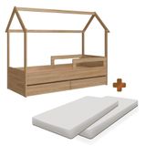 Cama Infantil Solteiro Com Colchão 2 Gavetas Casinha Aveiro Oak Carrossel Shop Jm