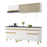 Armário De Cozinha Compacta 190cm Com Leds Veneza Up Multimóveis V2031 Branco/dourado Branco/dourado