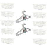 Kit 10 Cestos P 16x12x6cm E 10 Cabides Infantis Branco
