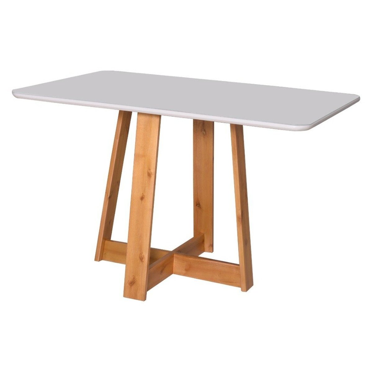 Mesa De Jantar Ibiza 135x80cm Pés Em Madeira Maciça Tampo Laqueado Com Vidro Branco/mel