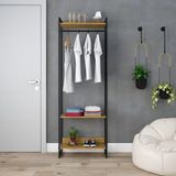 Estante Closet Arara Industrial 3 Prateleiras 187x60cm Dynamica Yescasa Lamina Mel/preto