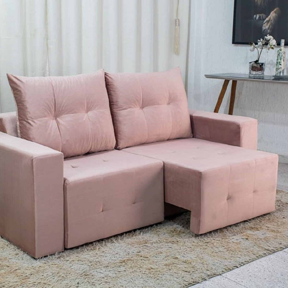 Sofá Retrátil 2 Lugares 185cm Duda Design Moderno Rosa