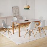 Conjunto Sala De Jantar Mesa Madeira Maciça Tampo Vidro Com 6 Cadeiras Eames Espresso Móveis Branco/marrom