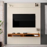 Painel Ripado Para Tv Até 75 Polegadas Intense Com Nicho 184cm Cor:off White/cedro Off White/cedro