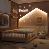 Cama Montessoriana Wave Casal Com Moldura Infantil Casinha Com Led Dream Decor Casatema Branco/natural