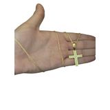 Cordão Cadeado 1mm + Pingente Cruz Cravejada Banhado A Ouro