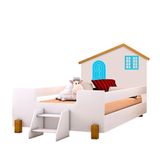 Cama Casinha Montessoriana Infantil Com Escadinha Branco Azul Belíssima Divaloto