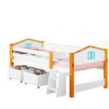 Cama Para Criança Solteiro Casinha Com Baús Branco Azul Elza Divaloto