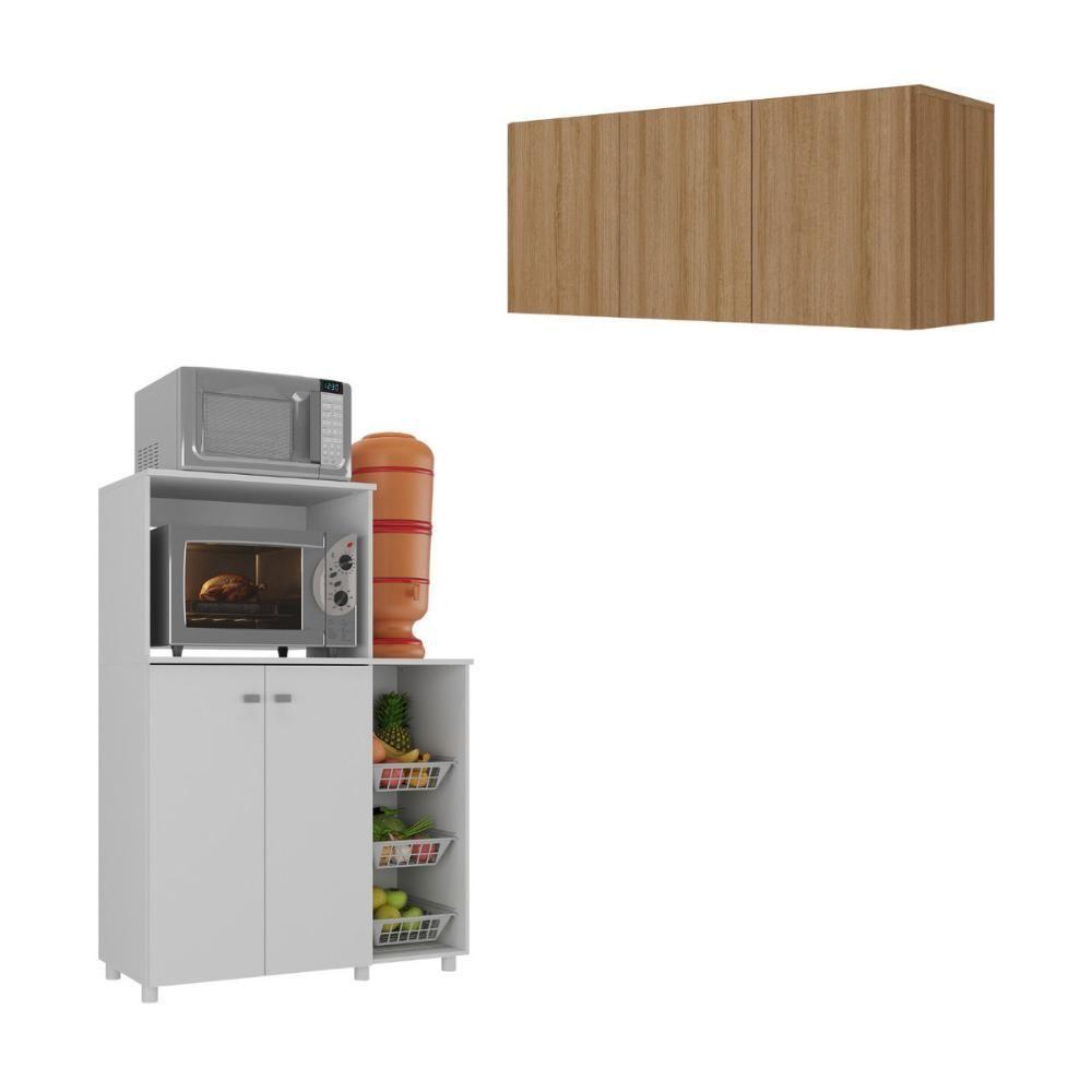 Kit Armário De Cozinha 3 Portas Com Balcão Multiuso-fruteira Mp2235 Branco-rustic Branco-rustic