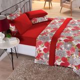 Edredom 100% Algodão Primavera 1 Peça Casal Floral Vermelho