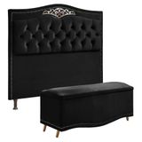 Cabeceira E Calçadeira Holanda 195cm Shop Das Cabeceiras Preto