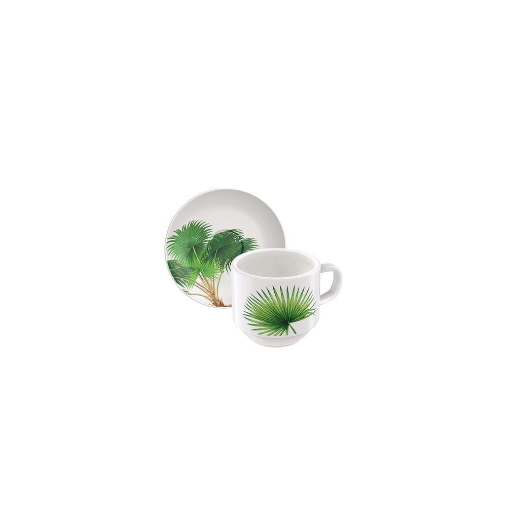 Conjunto Xícara Pires Café Tramontina Graziela Porcelana Decorada Tramontina