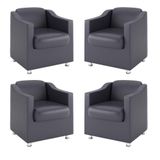 Kit 4 Poltronas Courino Preto Recepção Courino Cinza